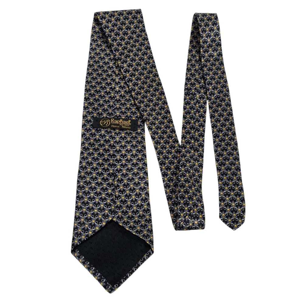 Raphael Mens Luxury Silk Tie Black Gold Pattern Handmade Roma Milano Necktie‎